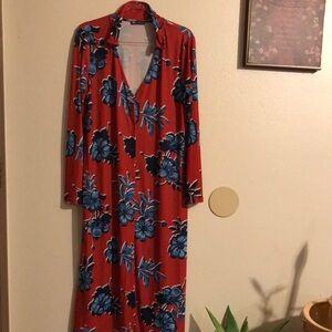 Zara Red Maxi Dress with Blue Floral Design